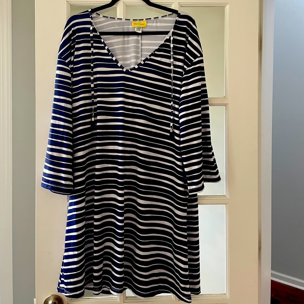 Viv and Lou Navy Striped Swim cover up